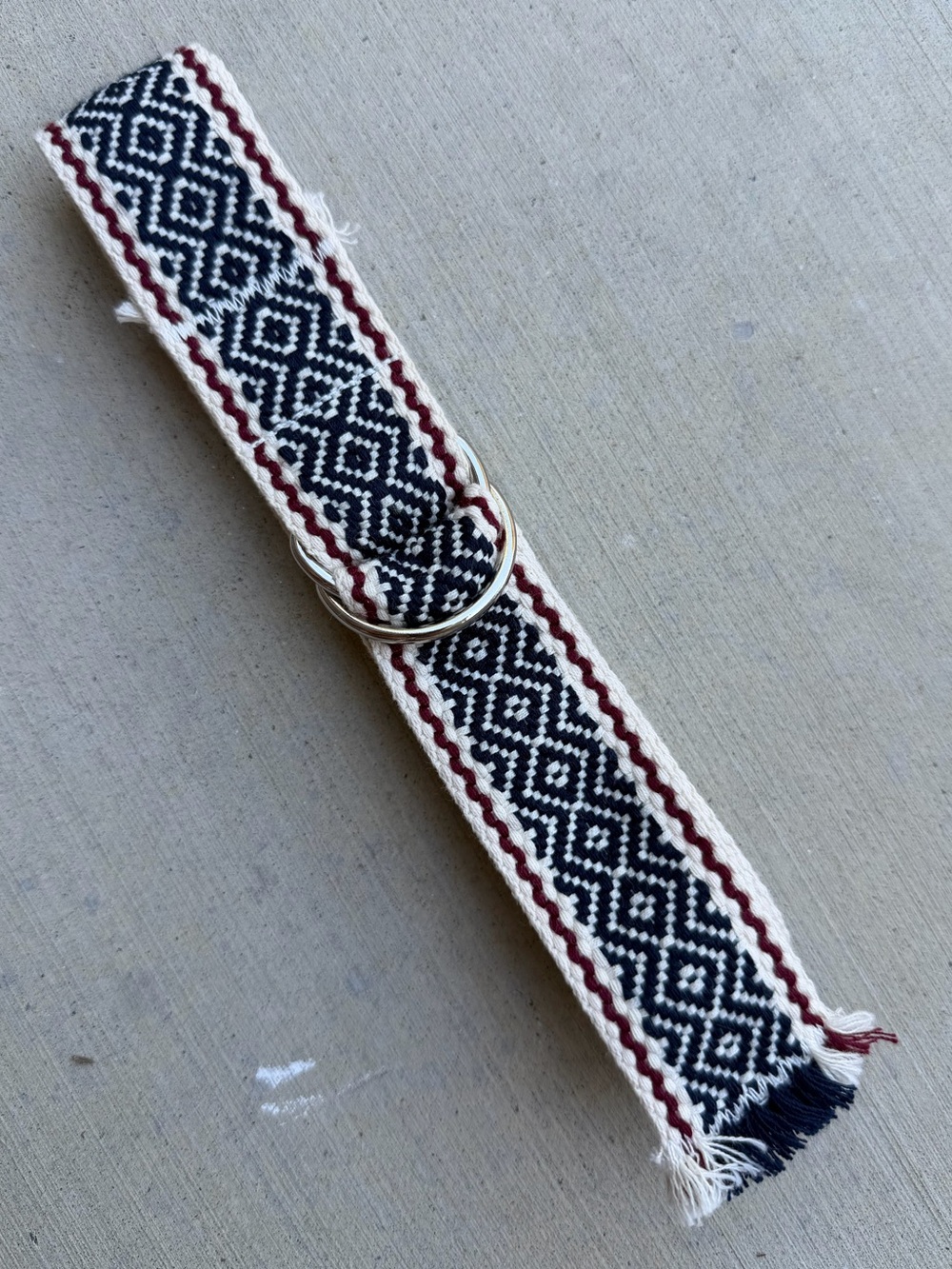 XiRENA Navy, Cream & Burgundy Woven D-Ring Belt
